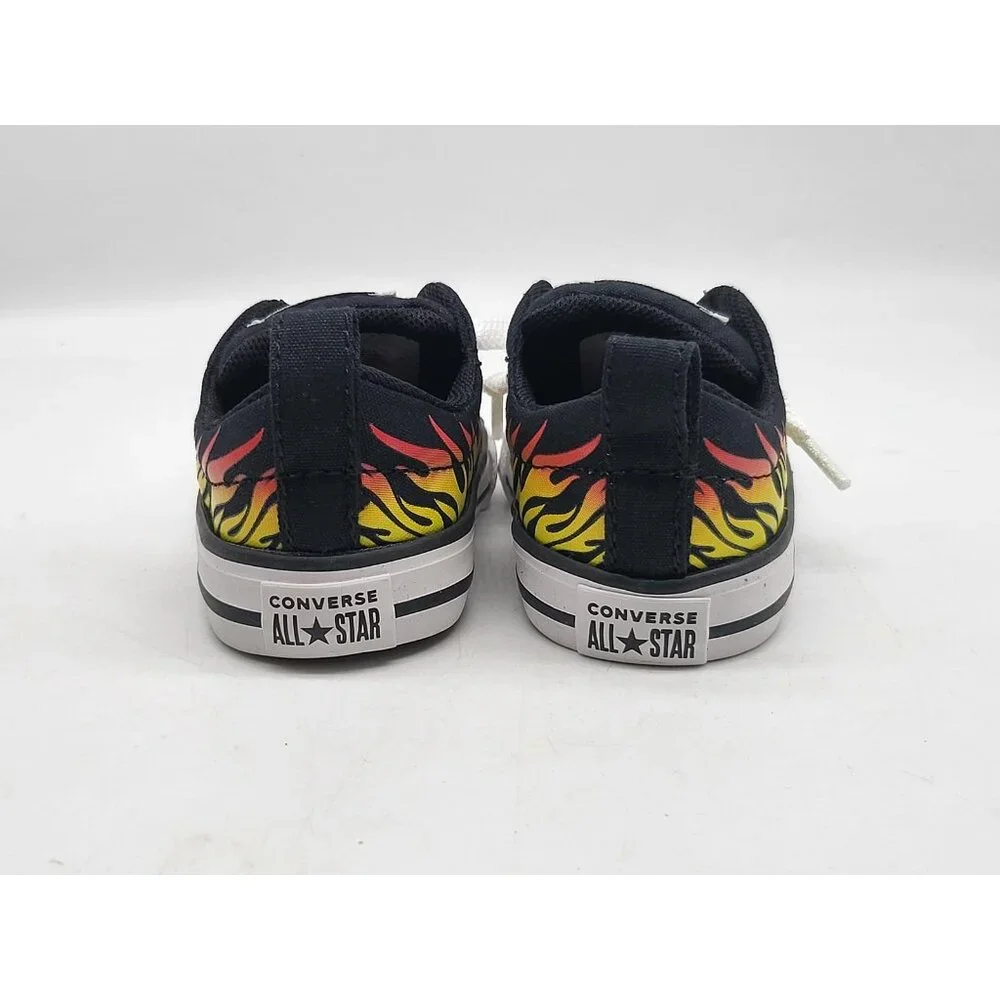 Converse All Star Shoes Infant Size 5 Black Yellow Flame Print Low Top Sneakers‎